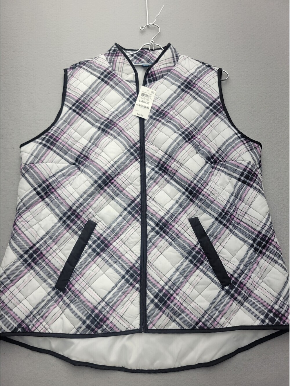 Karfen Scott Women's Vest Large Multi Puffer Knit Plaid Regular Casual